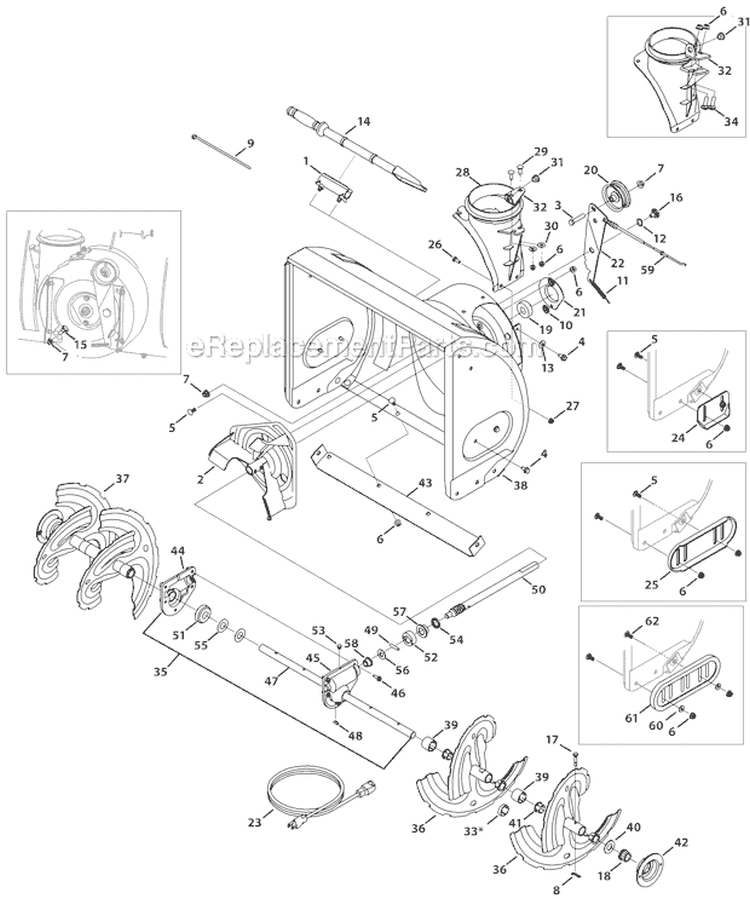 Auger and Auger Housing Diagram and Parts List for 31AM63LF701 2012 Yard Man Snow Blower